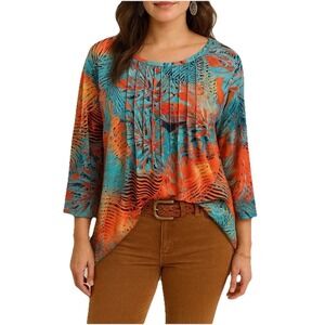 Xieerduo Womens Blouse Top Size L 3/4‎ sleeve Multicolor Round Neck Boho